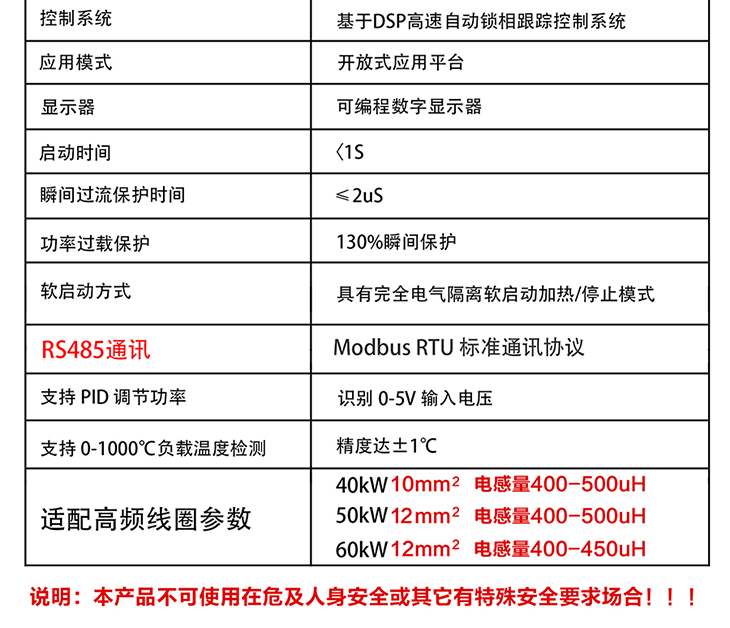 40/50/60KW蓄熱式電磁加熱棒+專用控制器基本性能參數